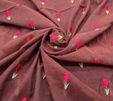 Rust Flower Threadwork Mul Chanderi Embroidery