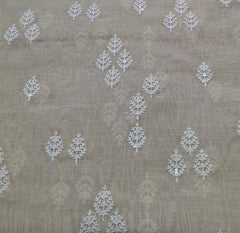 Beige White Threadwork Butti Mul Chanderi Embroidery