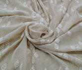 Beige White Threadwork Butti Mul Chanderi Embroidery