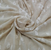 Beige White Threadwork Butti Mul Chanderi Embroidery