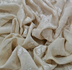 Beige White Threadwork Butti Mul Chanderi Embroidery