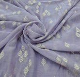 Lavender White Threadwork Butti Mul Chanderi Embroidery