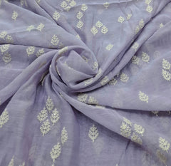 Lavender White Threadwork Butti Mul Chanderi Embroidery