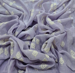 Lavender White Threadwork Butti Mul Chanderi Embroidery