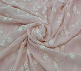 Baby Pink White Threadwork Butti Mul Chanderi Embroidery