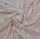 Baby Pink White Threadwork Butti Mul Chanderi Embroidery