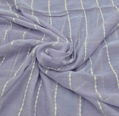 Lavender White Threadwork Stripes Mul Chanderi Embroidery