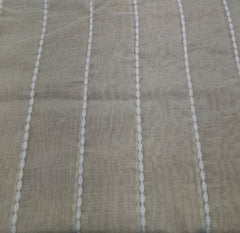 Beige White Threadwork Stripes Mul Chanderi Embroidery