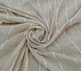 Beige White Threadwork Stripes Mul Chanderi Embroidery