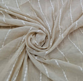 Beige White Threadwork Stripes Mul Chanderi Embroidery