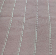 Baby Pink White Threadwork Stripes Mul Chanderi Embroidery