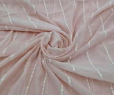 Baby Pink White Threadwork Stripes Mul Chanderi Embroidery