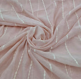 Baby Pink White Threadwork Stripes Mul Chanderi Embroidery