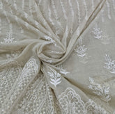 Beige White Thread and Sequins Daman Mul Chanderi Embroidery