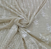 Beige White Thread and Sequins Daman Mul Chanderi Embroidery