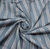 Blue Striped Thread and Zari Slub Silk Embroidery