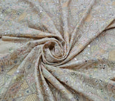Beige Geometric Multicolor Thread and Mirrorwork Slub Silk Embroidery