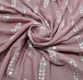 Pink Geometric Butti Thread and Mirrorwork Slub Silk Embroidery