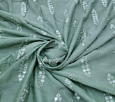 Sea Green Geometric Butti Thread and Mirrorwork Slub Silk Embroidery