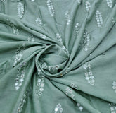 Sea Green Geometric Butti Thread and Mirrorwork Slub Silk Embroidery