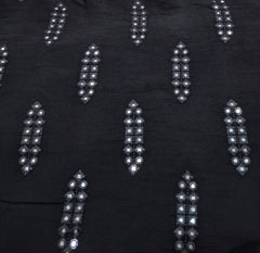 Black Geometric Butti Thread and Mirrorwork Slub Silk Embroidery