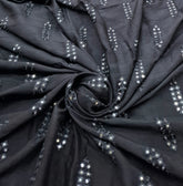 Black Geometric Butti Thread and Mirrorwork Slub Silk Embroidery