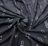 Black Geometric Butti Thread and Mirrorwork Slub Silk Embroidery