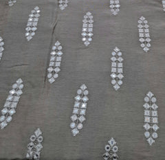 Beige Geometric Butti Thread and Mirrorwork Slub Silk Embroidery