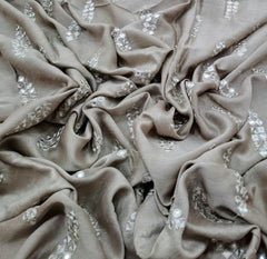Beige Geometric Butti Thread and Mirrorwork Slub Silk Embroidery