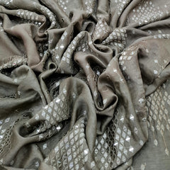 Light Brown Mirror Work Slub Silk Embroidery