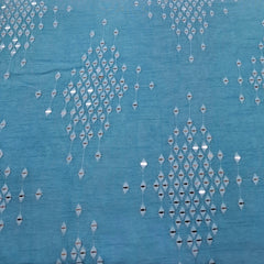 Blue Mirror Work Slub Silk Embroidery
