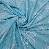 Blue Mirror Work Slub Silk Embroidery