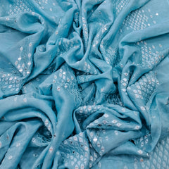 Blue Mirror Work Slub Silk Embroidery