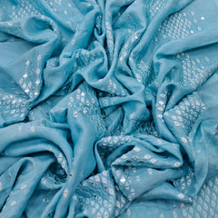 Blue Mirror Work Slub Silk Embroidery