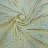 Ivory Mirror Work Slub Silk Embroidery