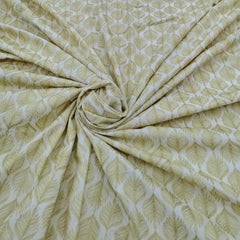 Off White Green Leaf Cotton Embroidery