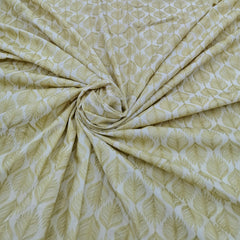Off White Green Leaf Cotton Embroidery