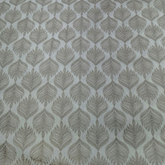 Off White Grey Leaf Cotton Embroidery
