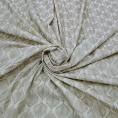 Off White Grey Leaf Cotton Embroidery