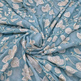 Blue Floral Jal Print and Muslin Cotton Embroidery