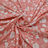 Peach Floral Jal Print and Muslin Cotton Embroidery
