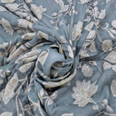 Bluish Grey Floral Jal Print and Muslin Cotton Embroidery
