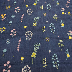 Blue Multicolour Floral Denim Embroidery