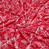 Red Geometric Print And Cotton Floral Embroidery