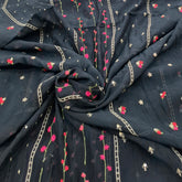Black Panel Floral Mul Chanderi Embroidery