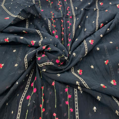 Black Panel Floral Mul Chanderi Embroidery
