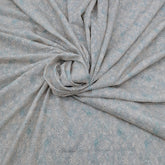 Off White Sea Blue Floral Print and Hakoba Cotton Embroidery