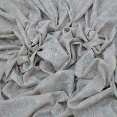 Off White Sea Blue Floral Print and Hakoba Cotton Embroidery