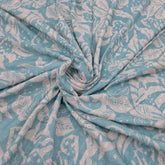 Sea Blue Floral Print and Hakoba Cotton Embroidery