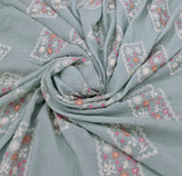 Pastel Blue Multicolor Patchwork Wrinkled Chanderi Embroidery